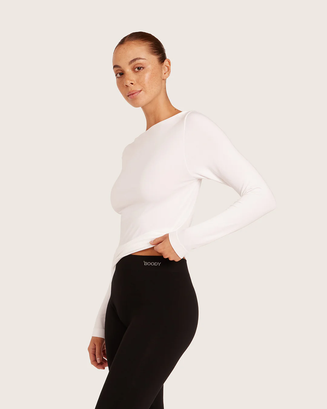 Base Layer Boatneck Long Sleeve Top - White - Image 3