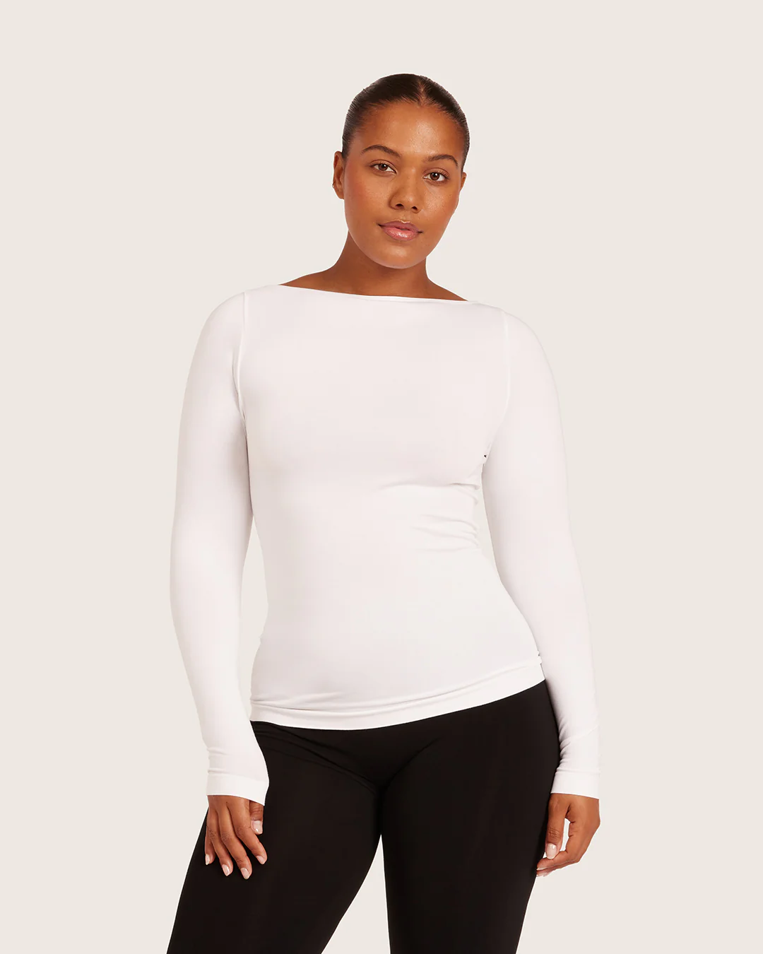 Base Layer Boatneck Long Sleeve Top - White - Image 5