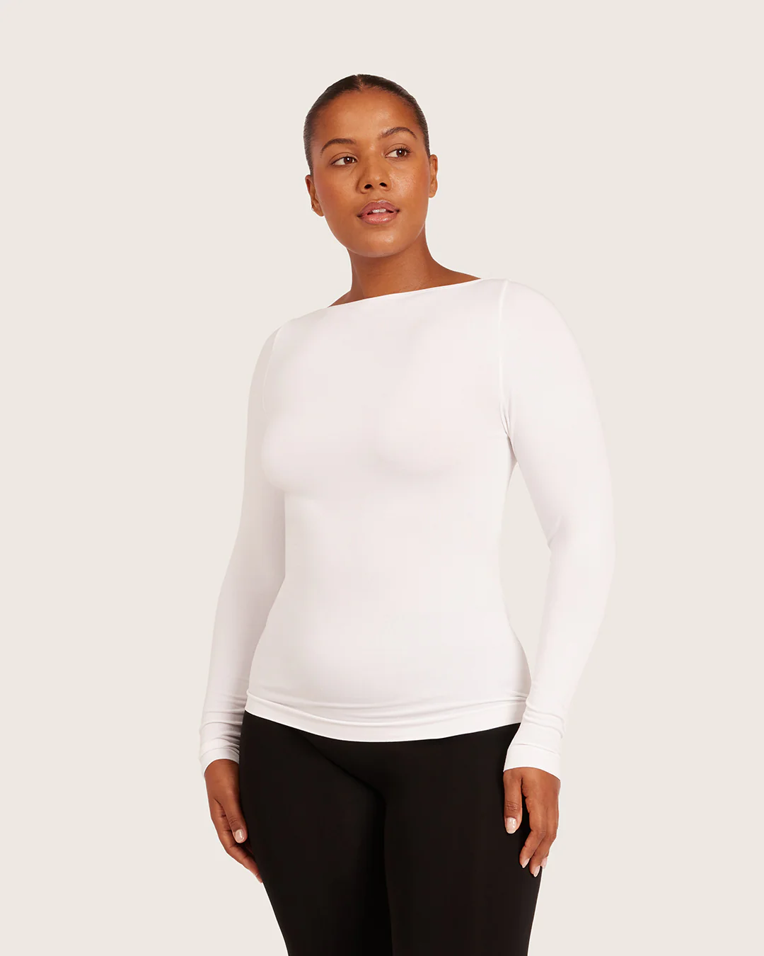 Base Layer Boatneck Long Sleeve Top - White - Image 6