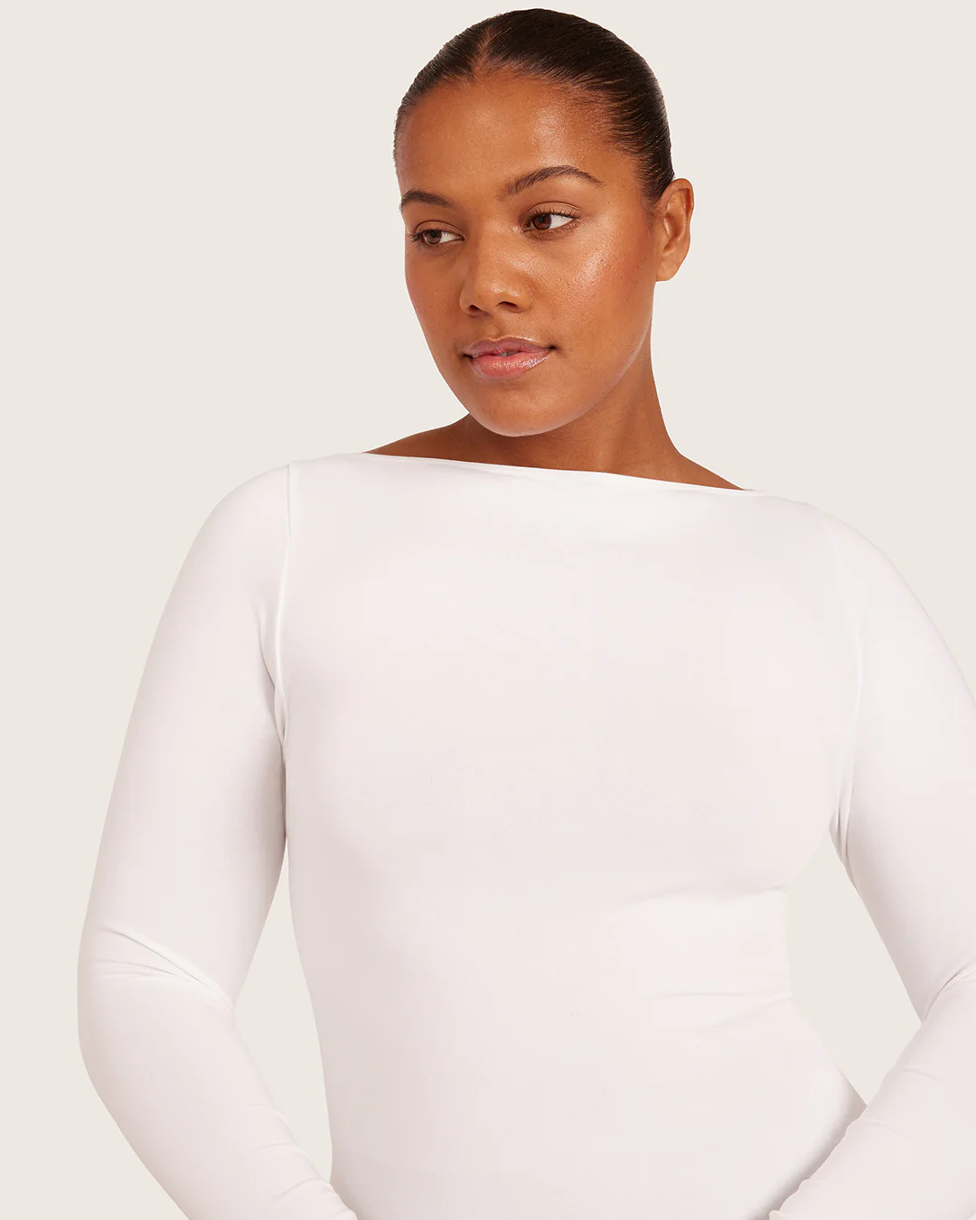 Base Layer Boatneck Long Sleeve Top - White - Image 9