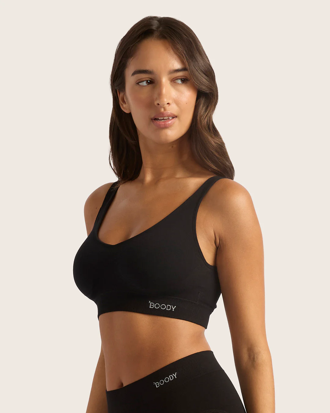 Seamfree Padded Crop Bra - Black - Image 3