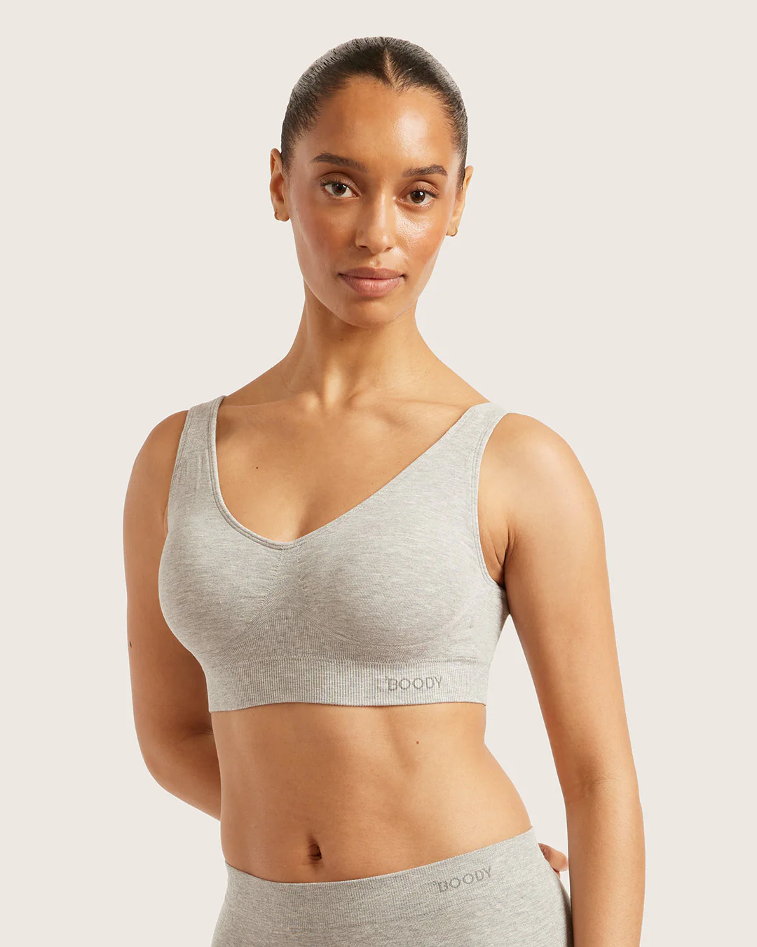 Seamfree Padded Crop Bra - Light Grey Marl - Image 3