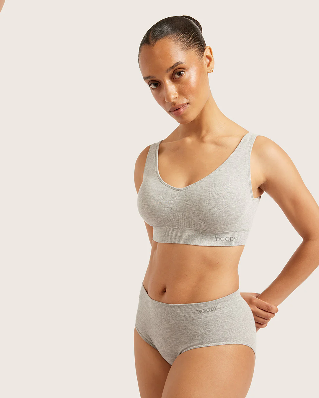 Seamfree Padded Crop Bra - Light Grey Marl - Image 4