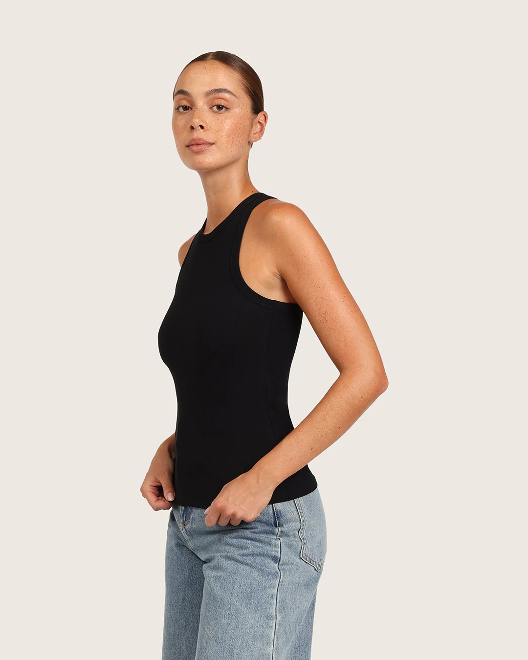 Women's Ribbed Racerback Tank - Black - Image 3
